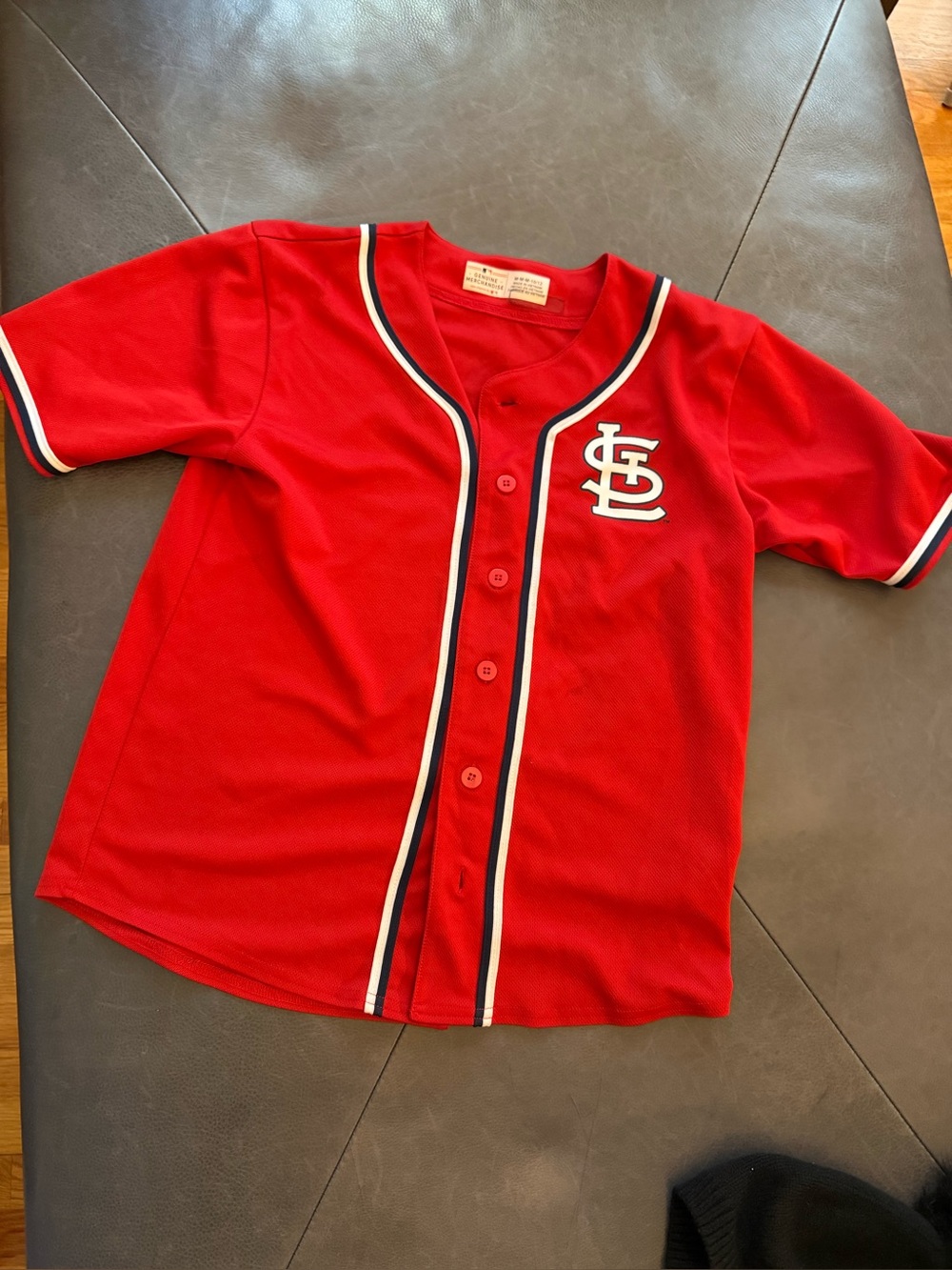 Kids Red Baseball Jersey with Stitched Team Crest - kids size 10 12